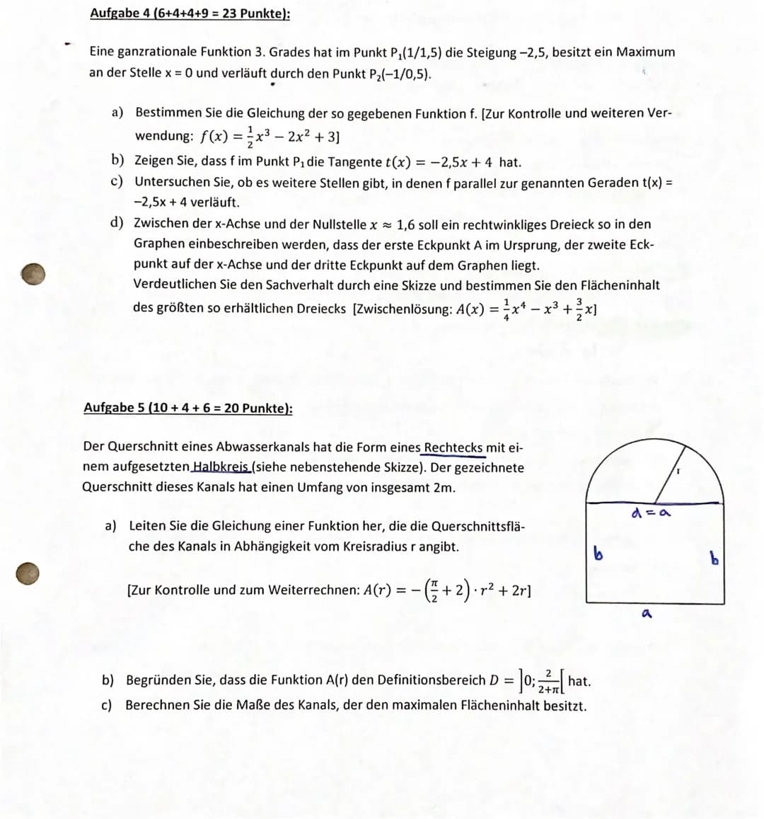 e)
Berechnet mit $f'(t) = 0 \Rightarrow 0,09t^2 - 3t + 21 = 0 \Rightarrow t = 10 \text{ V } t = \frac{70}{3}$ die möglichen Extremstellen
un