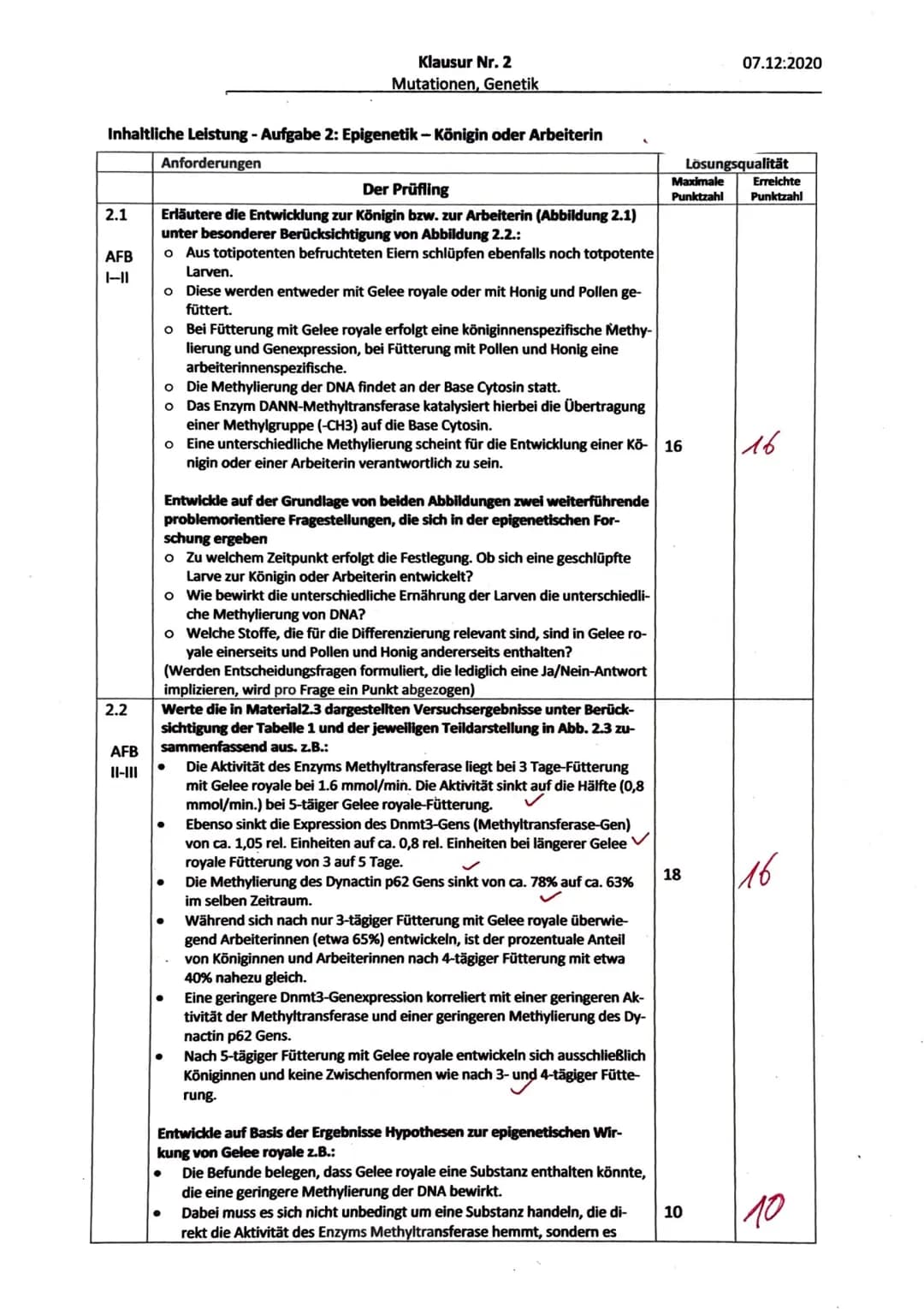 Klausur Nr. 2
Mutationen, Genetik
07.12.2020
Name:
Inhaltliche Leistung - Aufgabe 1: Achondroplasie
Name:
Anforderungen
Der Prüfling
Lösungs