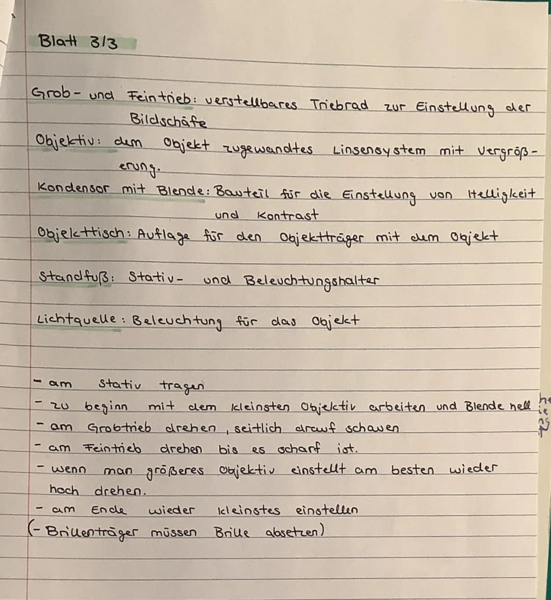 Blatt 1/3
# Biologie
Arbeit nr. 1
## Zelle
Lehrsatz von Schleiden und Schwann
= Alle Lebewesen sind aus Zellen aufgebaut.
Warum Hooke die
