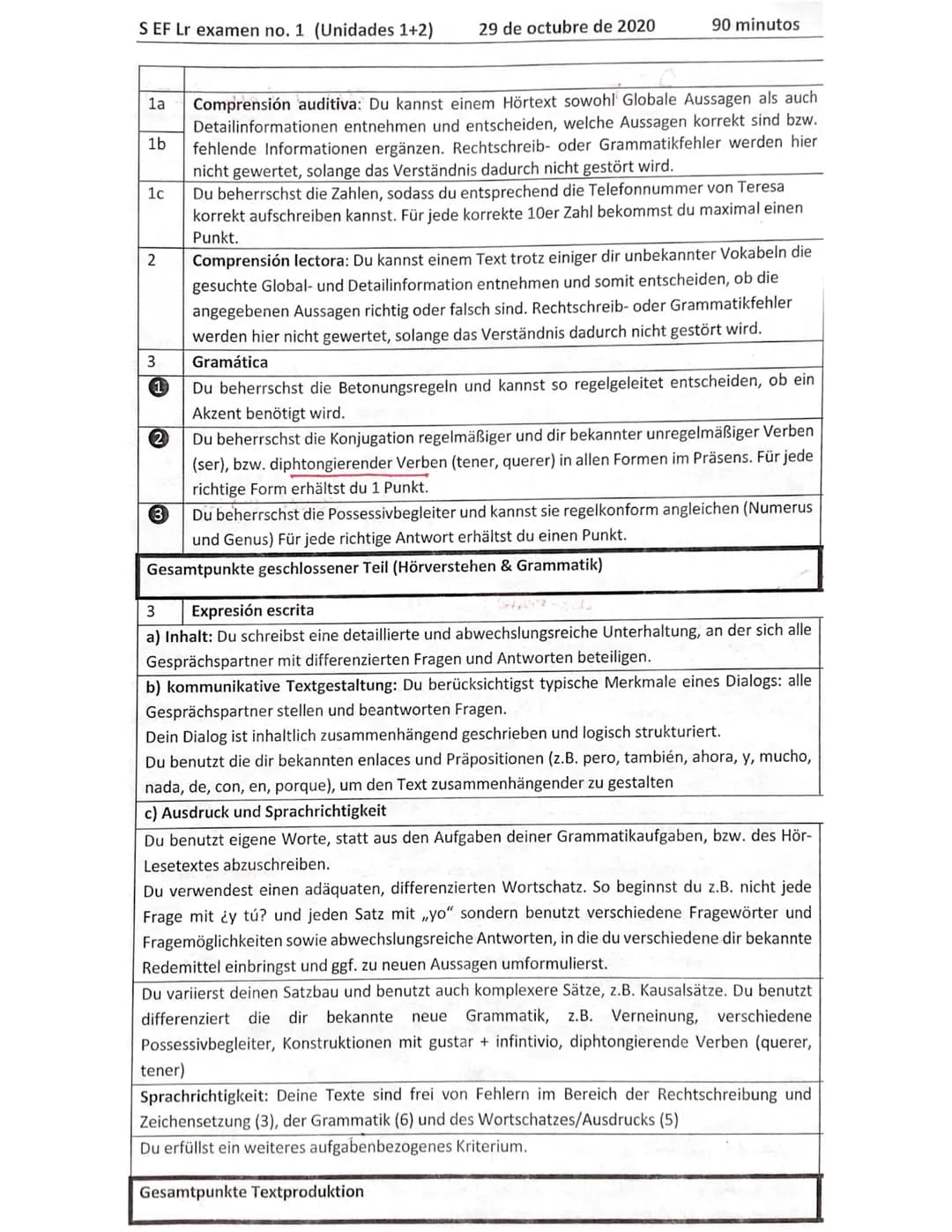 S EF Lr examen no. 1 (Unidades 1+2) 29 de octubre de 2020 90 minutos
1a Comprensión auditiva: Du kannst einem Hörtext sowohl Globale Aussag