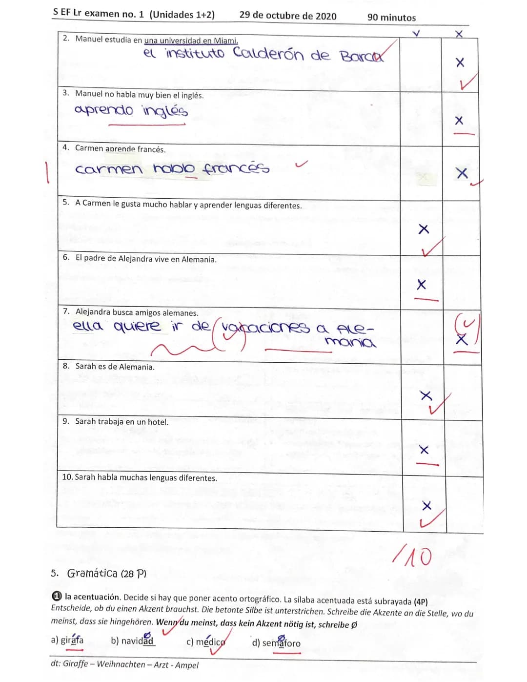 S EF Lr examen no. 1 (Unidades 1+2) 29 de octubre de 2020 90 minutos
1a Comprensión auditiva: Du kannst einem Hörtext sowohl Globale Aussag