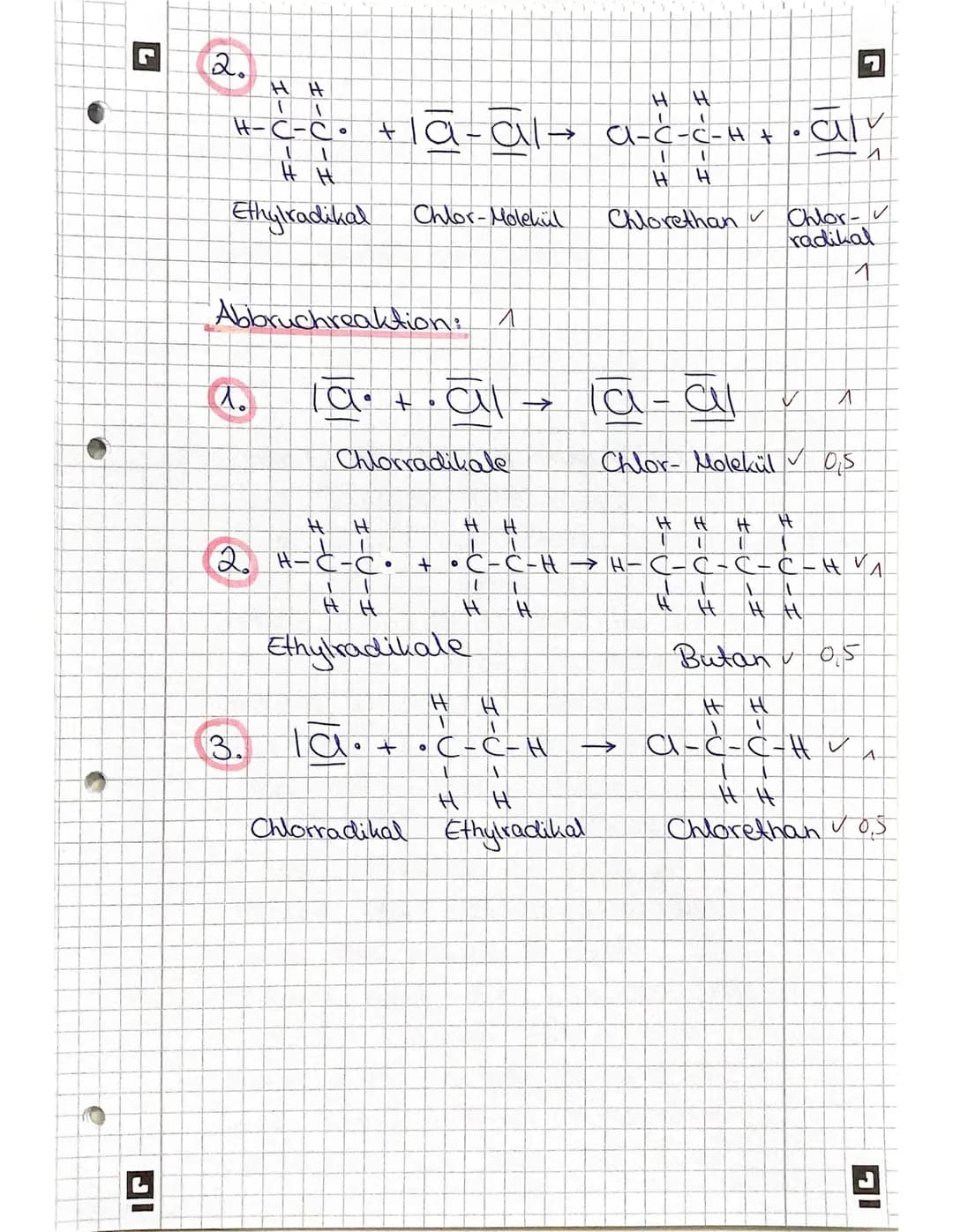 # Chemieklausur Kr. 1
18.11.21
## Aufgabe 1:
### 1.1.
- a) 2,3-Dimethylbutan celor 0,5
- b) 3-Ethyl-2,5-dimethylhexan ✓ 2
- c) Prop-1-en ✓