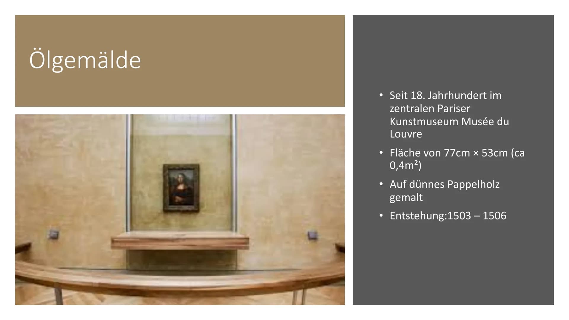 Mona Lisa # Mona Lisa
* Ölgemälde
* Leonardo da Vinci
* Aus der Hochphase der italienischen Renaissance
* Nach Lorentinerin Lisa del Giocond