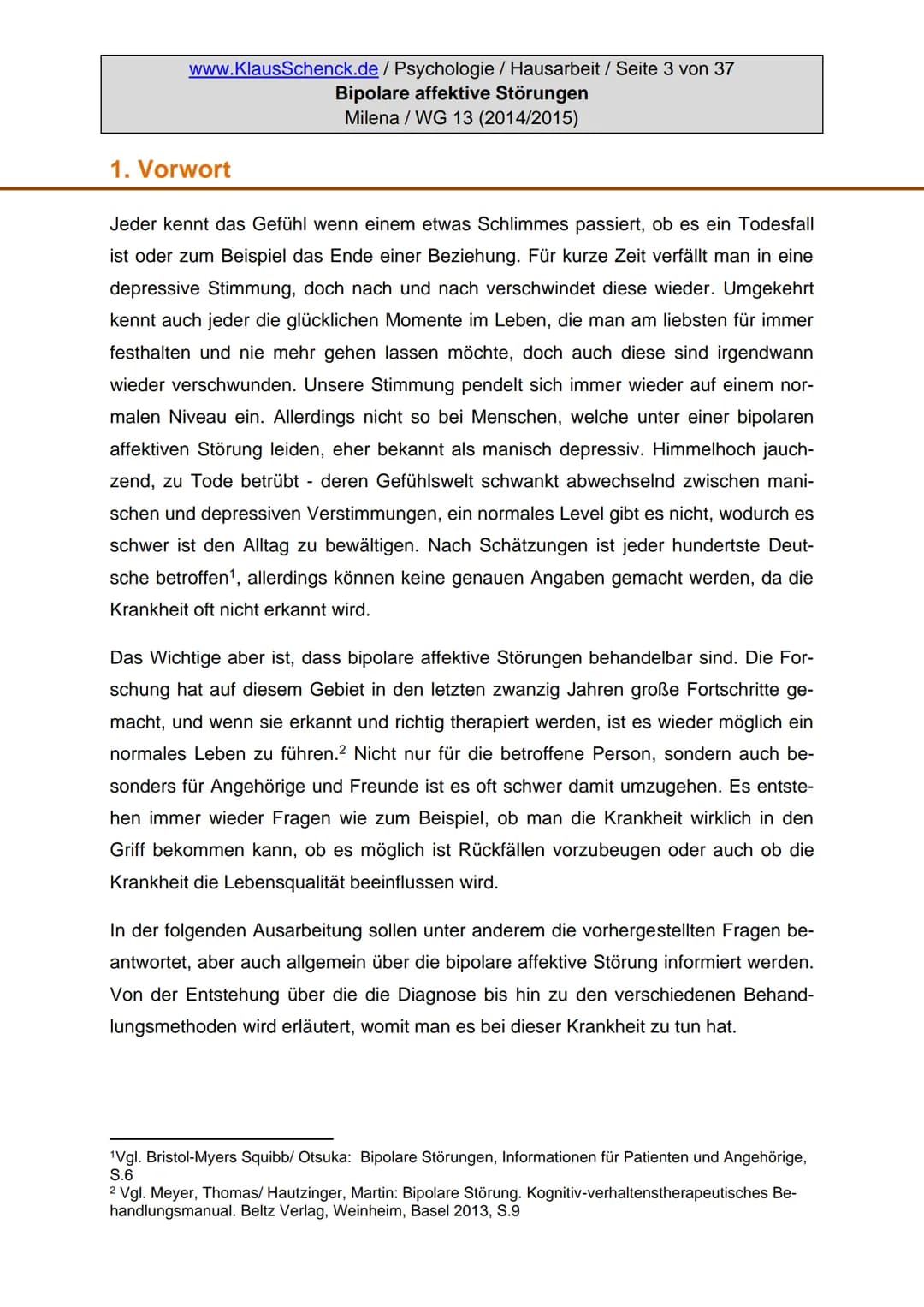 # BIPOLARE AFFEKTIVE STÖRUNGEN
- Verfasserin: Milena
- Fach: Psychologie
- Lehrer: Oberstudienrat Klaus Schenck
- Abgabetermin: 05.11.2014