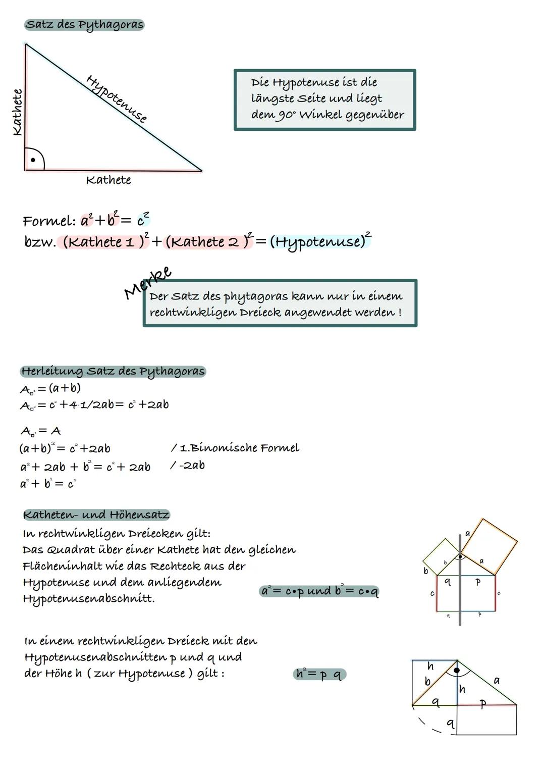 Satz des Phythagoras , Volumen und Oberfläche von Kegel,Kugel und Pyramide und Potenzgesetze