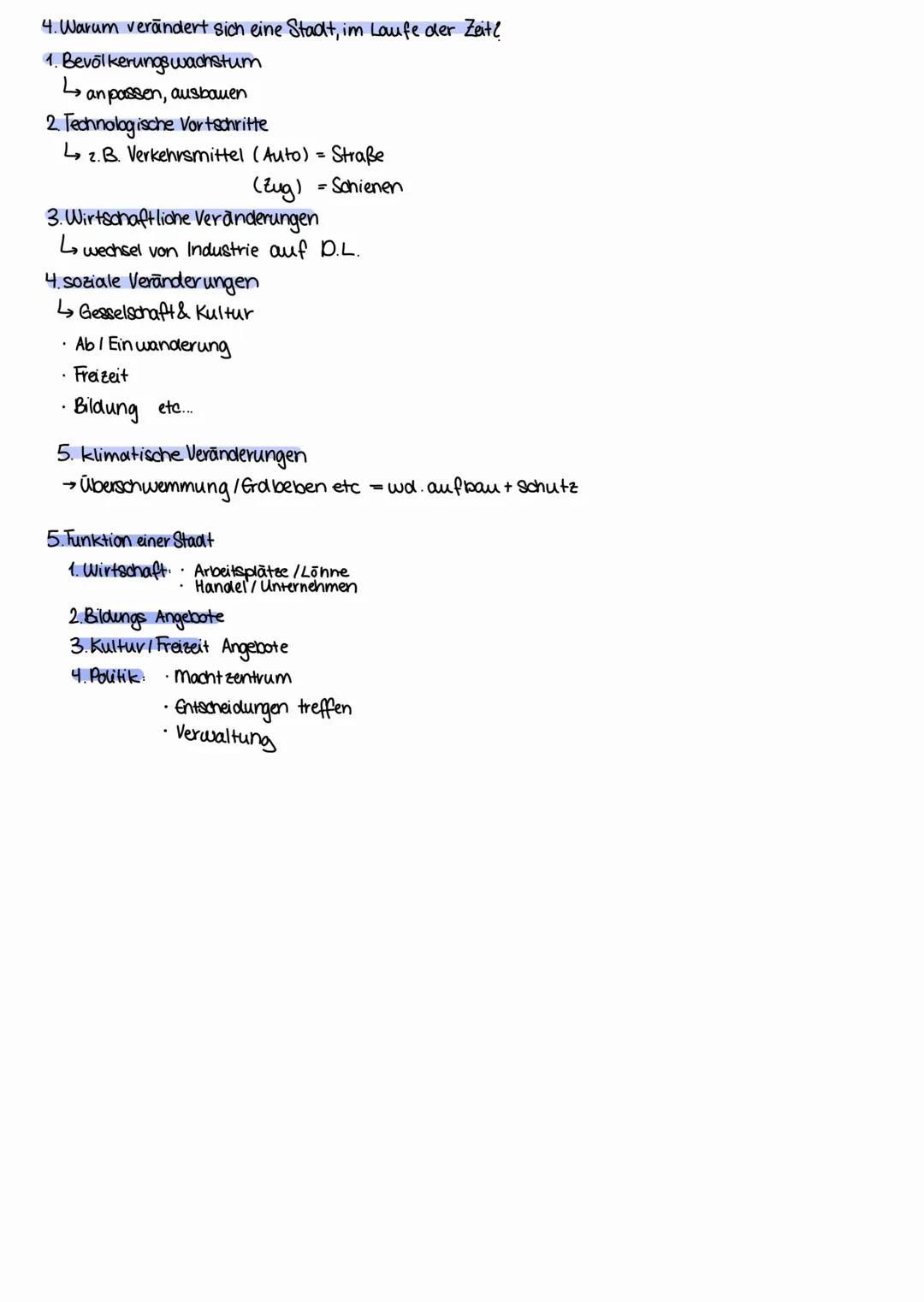 ~Stadtentwicklung
1. Warum wurde eine Stadt gegründet
1. Schut z $\rightarrow$ vor Feinden, Tieren $\rightarrow$ gemeinsam stärker
2. Hana