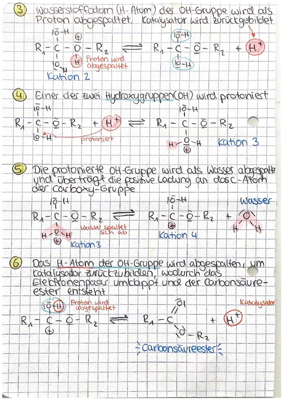 # Veresterung
- → Kondensationsreaktion
- Esterbildung
- 6 Reaktionsschritte
Carbonsäure + Alkoholl
$R-C$
گیا
エーク
+ $R-Q-H$
Esterbild