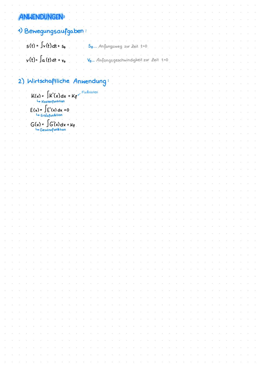 INTEGRALE
Allgemein:
• Umkehrfunktion zum Differenzieren
Stammfunktion: F'(x) = f(x)
Aufsuchen einer Stammfunktion → Integrieren
unbestimmte