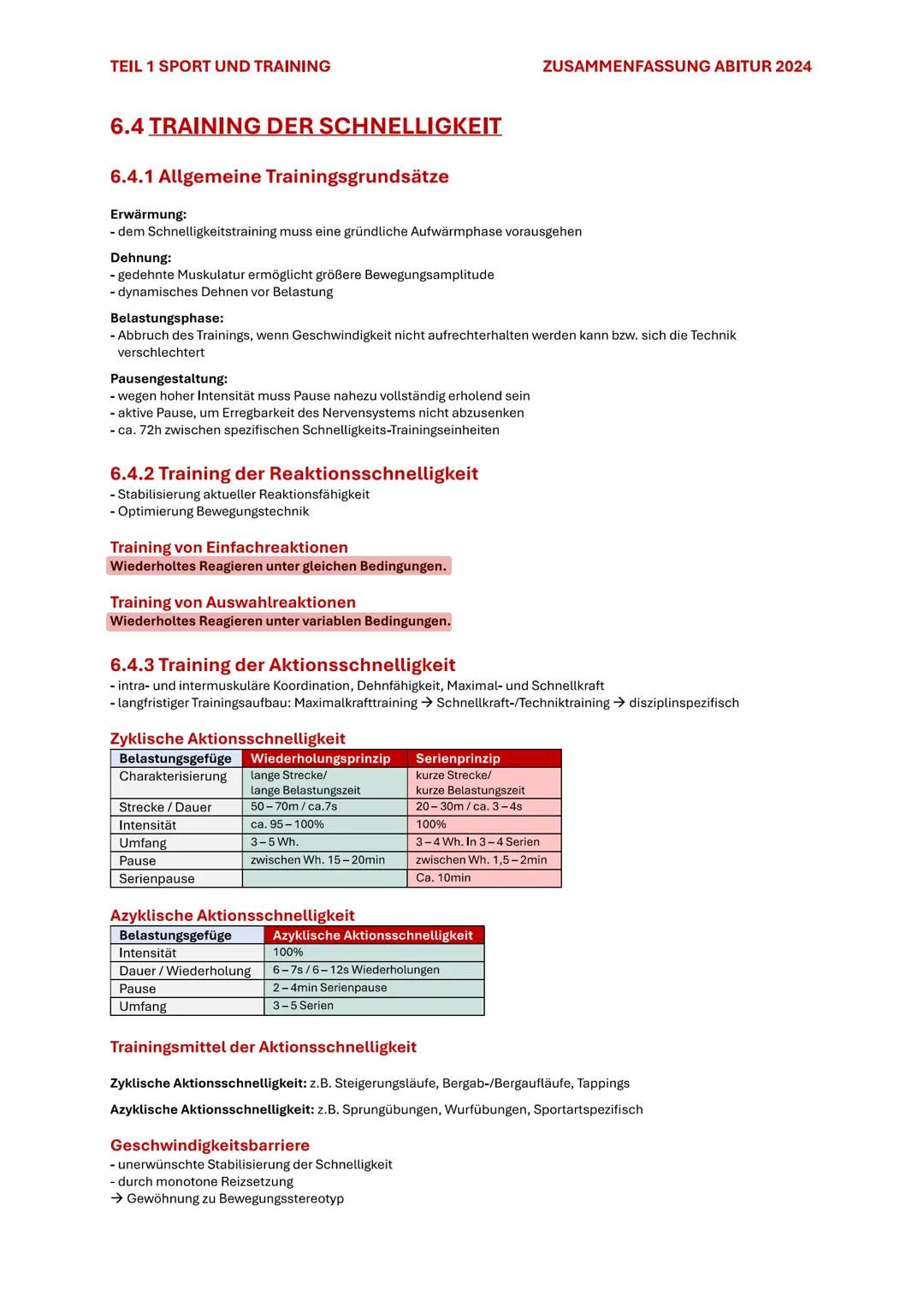 TEIL 1 SPORT UND TRAINING
ZUSAMMENFASSUNG ABITUR 2024
# 6. SCHNELLIGKEIT
## 6.1 BEDEUTUNG DER SCHNELLIGKEIT
Schnelligkeit ist die Fähigke