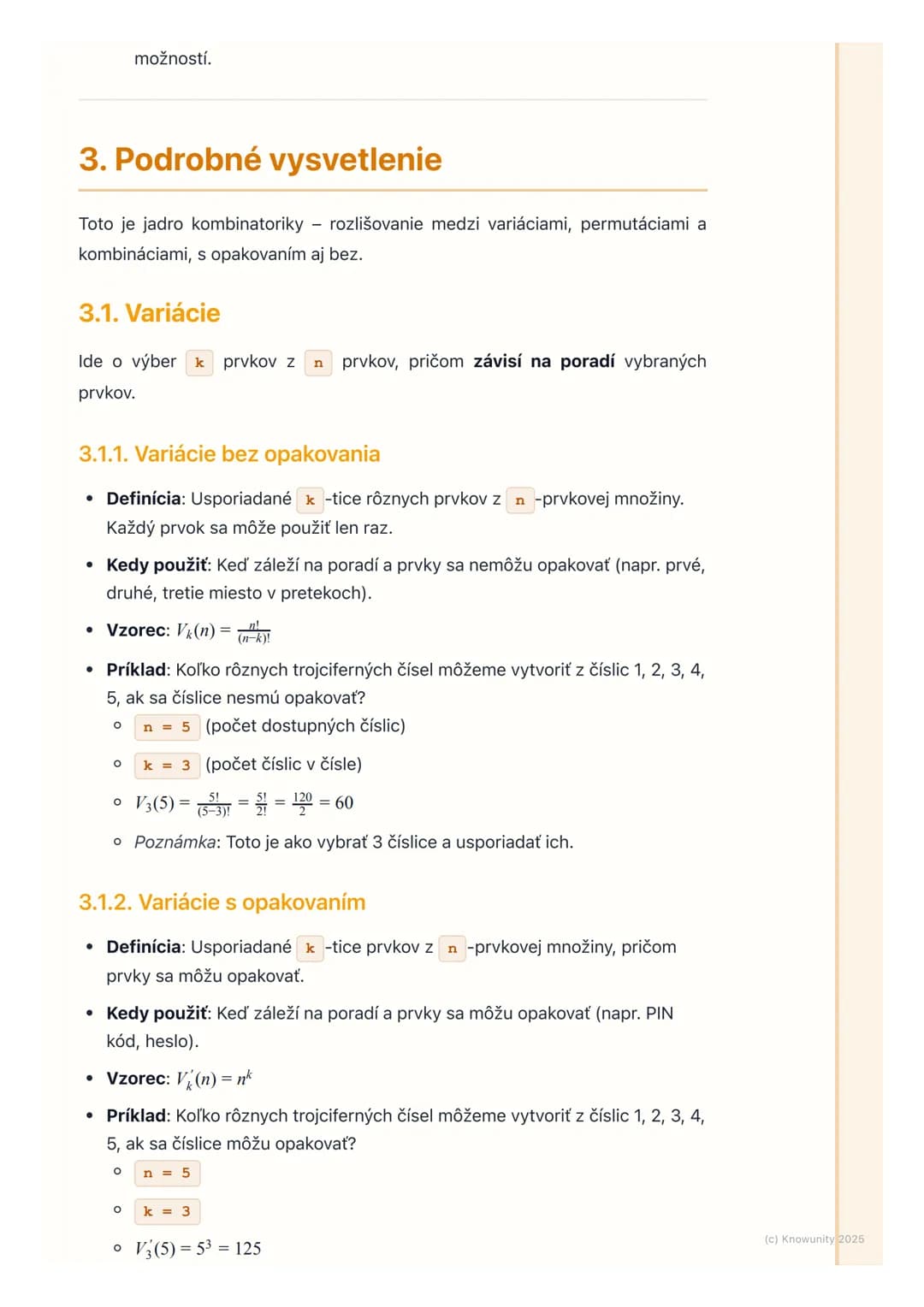 # Kombinatorika
## 1. Úvod do kombinatoriky
Kombinatorika je dôležitá časť matematiky, ktorá sa zaoberá počítaním rôznych
možností usporia