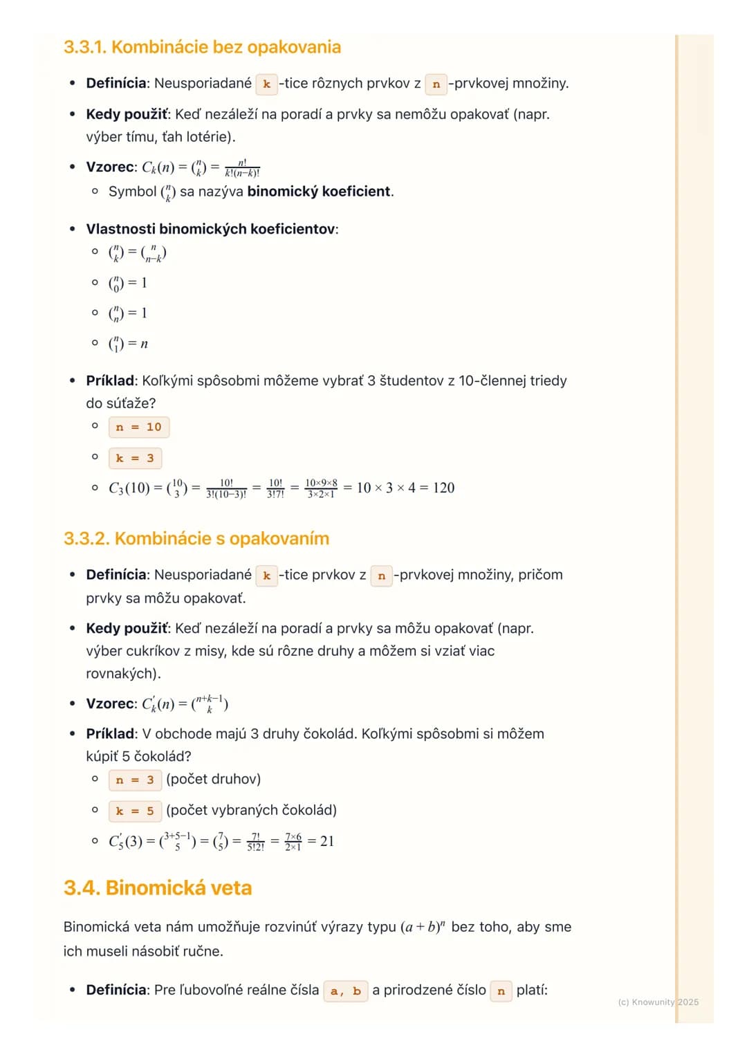 # Kombinatorika
## 1. Úvod do kombinatoriky
Kombinatorika je dôležitá časť matematiky, ktorá sa zaoberá počítaním rôznych
možností usporia