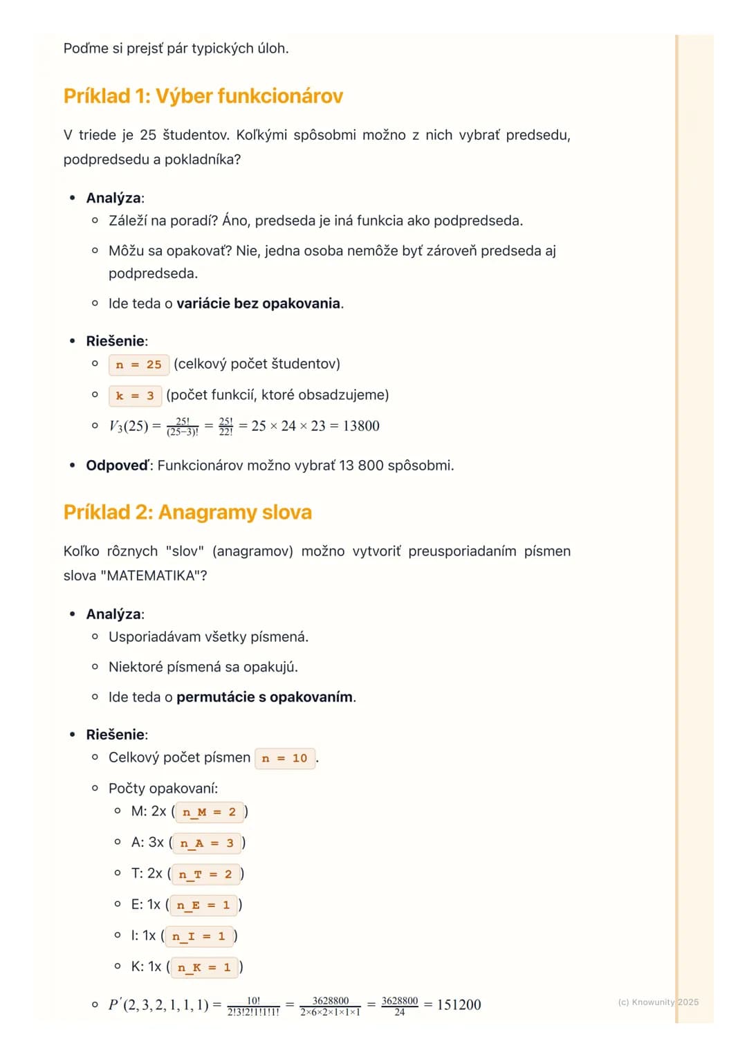 # Kombinatorika
## 1. Úvod do kombinatoriky
Kombinatorika je dôležitá časť matematiky, ktorá sa zaoberá počítaním rôznych
možností usporia