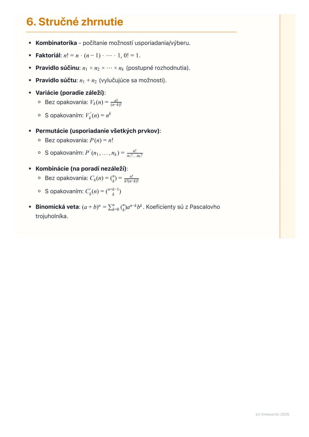 # Kombinatorika
## 1. Úvod do kombinatoriky
Kombinatorika je dôležitá časť matematiky, ktorá sa zaoberá počítaním rôznych
možností usporia
