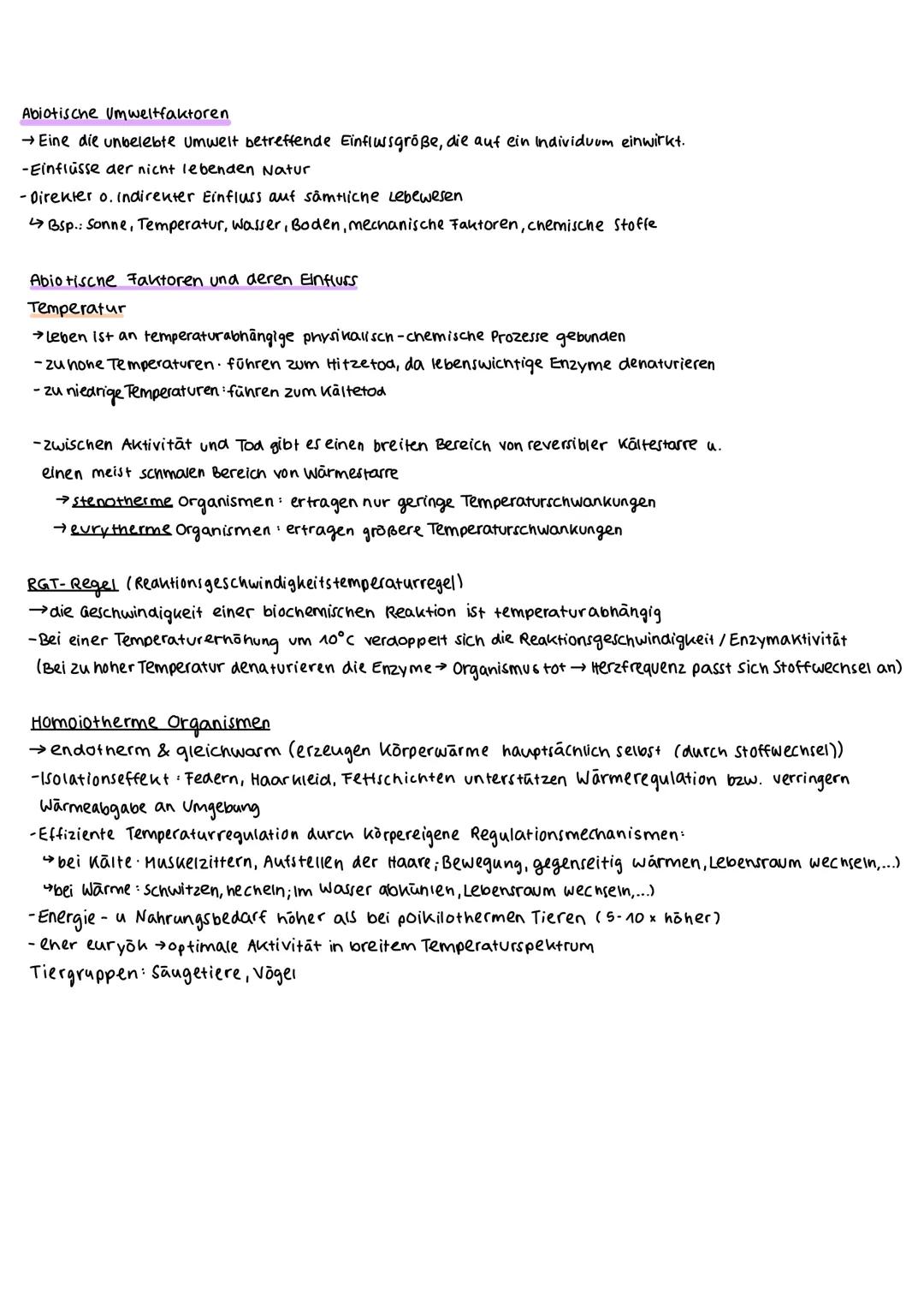 # Abiotische Umweltfaktoren
→Eine die unbelebte Umwelt betreffende Einflwsgröße, die auf ein Individuum einwirkt.
-Einflüsse der nicht leb