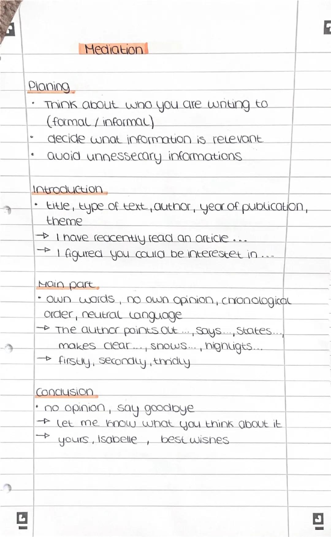 Mediation Englisch Übersetzung Textverständnis