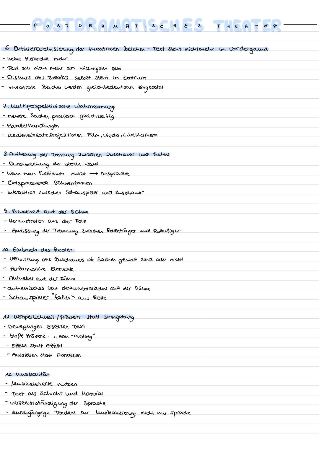 - POSTDRAMATISCHES THEATER-
- eigene Bühnen wirklichkeit
- Sprache nicht mehr als primares Zentrum Mimik, Gestik, Maske etc. sind gleichra