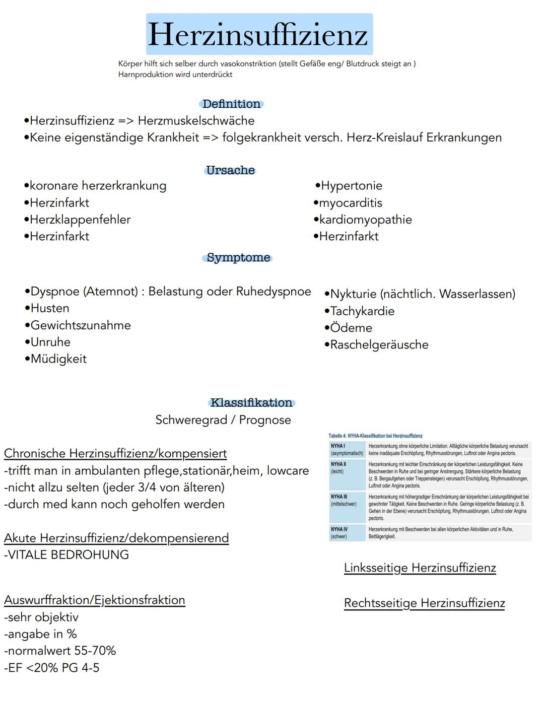Herzinsuffizienz
Körper hilft sich selber durch vasokonstriktion (stellt Gefäße eng/ Blutdruck steigt an)
Harnproduktion wird unterdrückt
He
