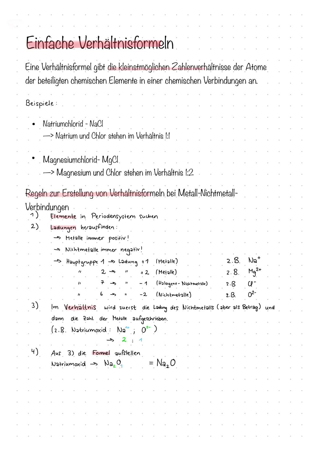 # Einfache Verhältnisformeln
Eine Verhältnisformel gibt die kleinstmöglichen Zahlenverhältnisse der Atome
der beteiligten chemischen Elemen