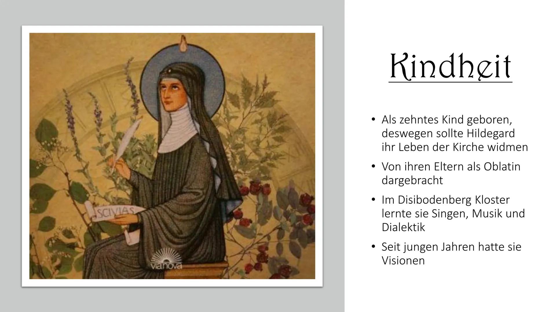 # SAINT
HILDEGARD
von BINGEN
Hildegard von
Bingen # Inhaltsverzeichnis
* Steckbrief
* Kindheit
* Beginn der öffentlichen Wirksamke