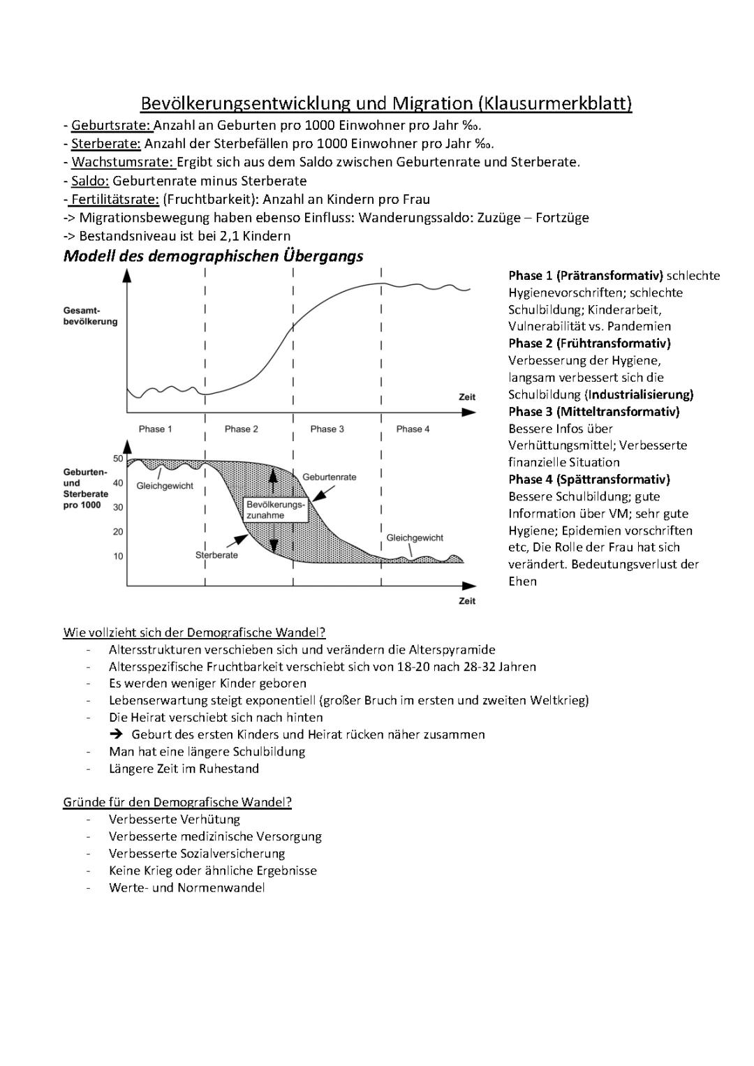 Bevölkerungsentwicklung und Migration (Klausurmerkblatt)