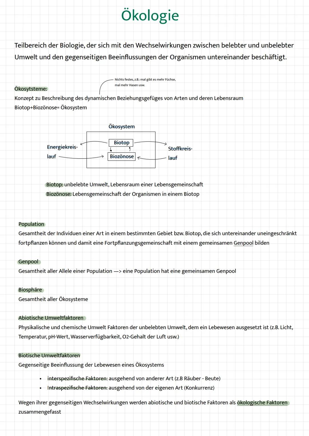 # Ökologie
Teilbereich der Biologie, der sich mit den Wechselwirkungen zwischen belebter und unbelebter
Umwelt und den gegenseitigen Beeinf