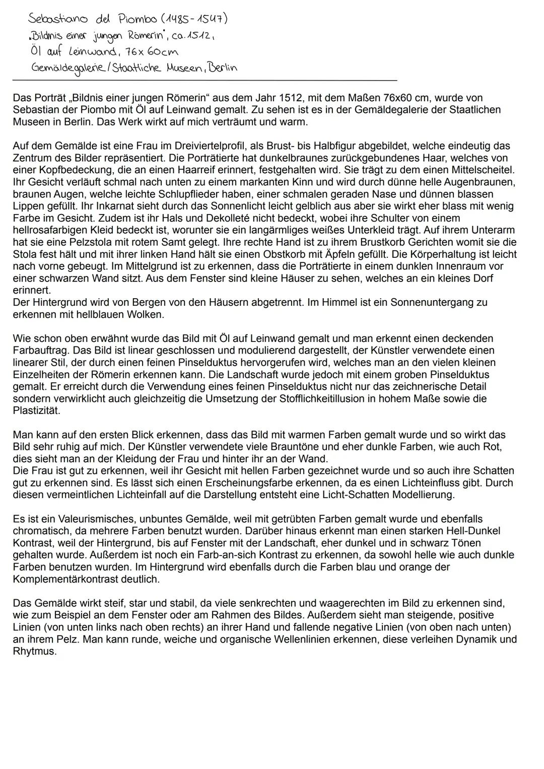 Bildanalyse „Bildnes einer jungen Römerin“