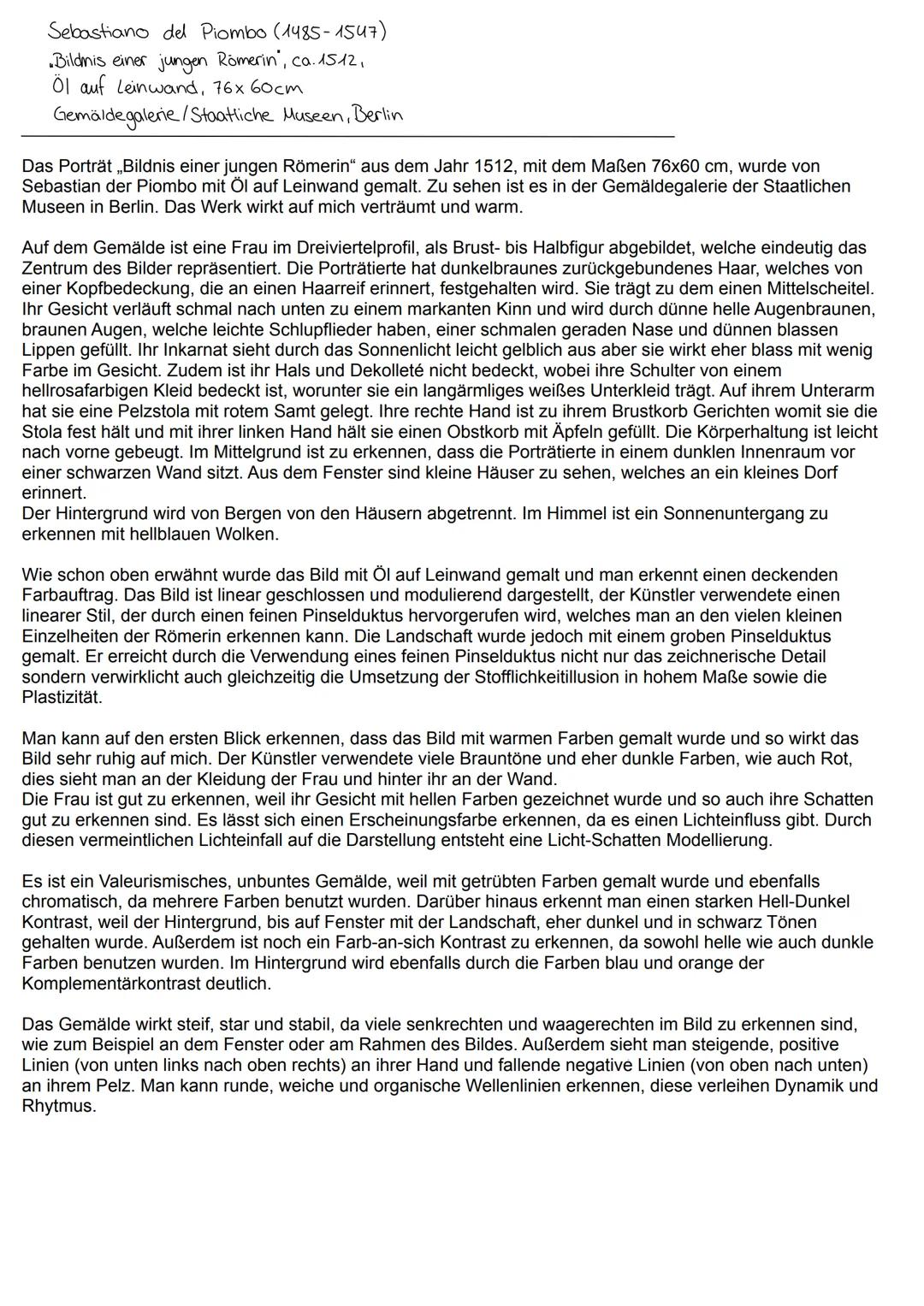 Sebastiano del Piombo (1485-1547)
Bildnis einer jungen Römerin, ca. 1512,
Öl auf Leinwand, 76x 60cm
Gemäldegalerie/Staatliche Museen, Berlin