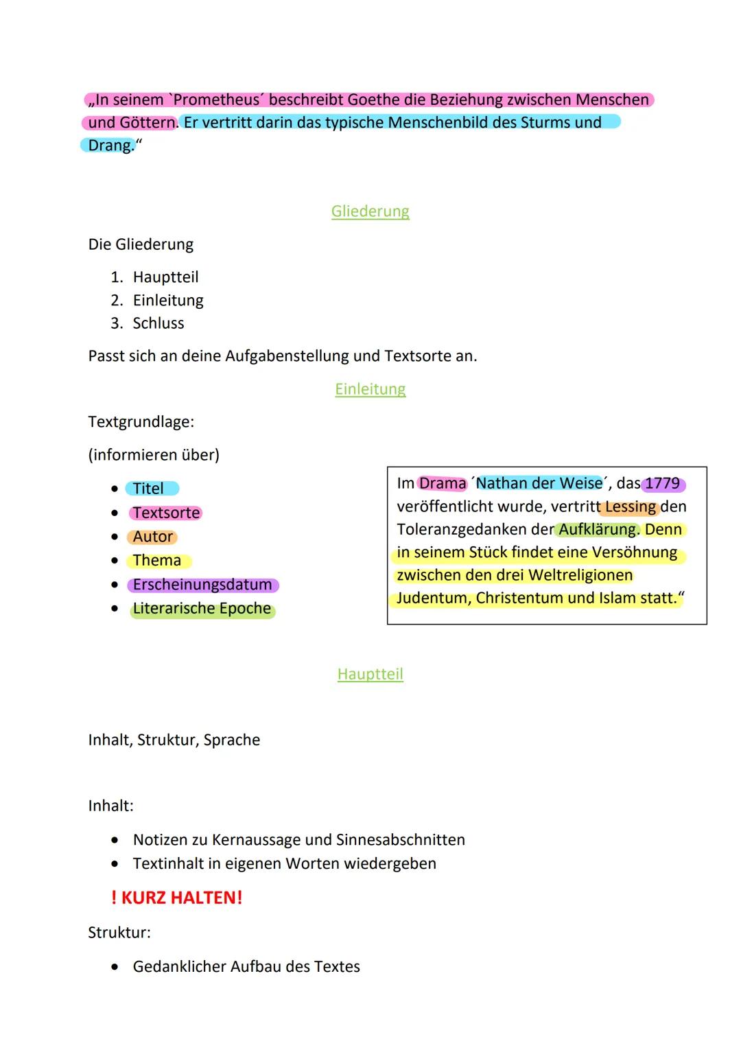 Textanalyse
Die Textanalyse ist eine Aufsatzform, in der du Inhalt Sprache und Struktur
eines Textes analysiert.
Was bedeutet analysieren?
D