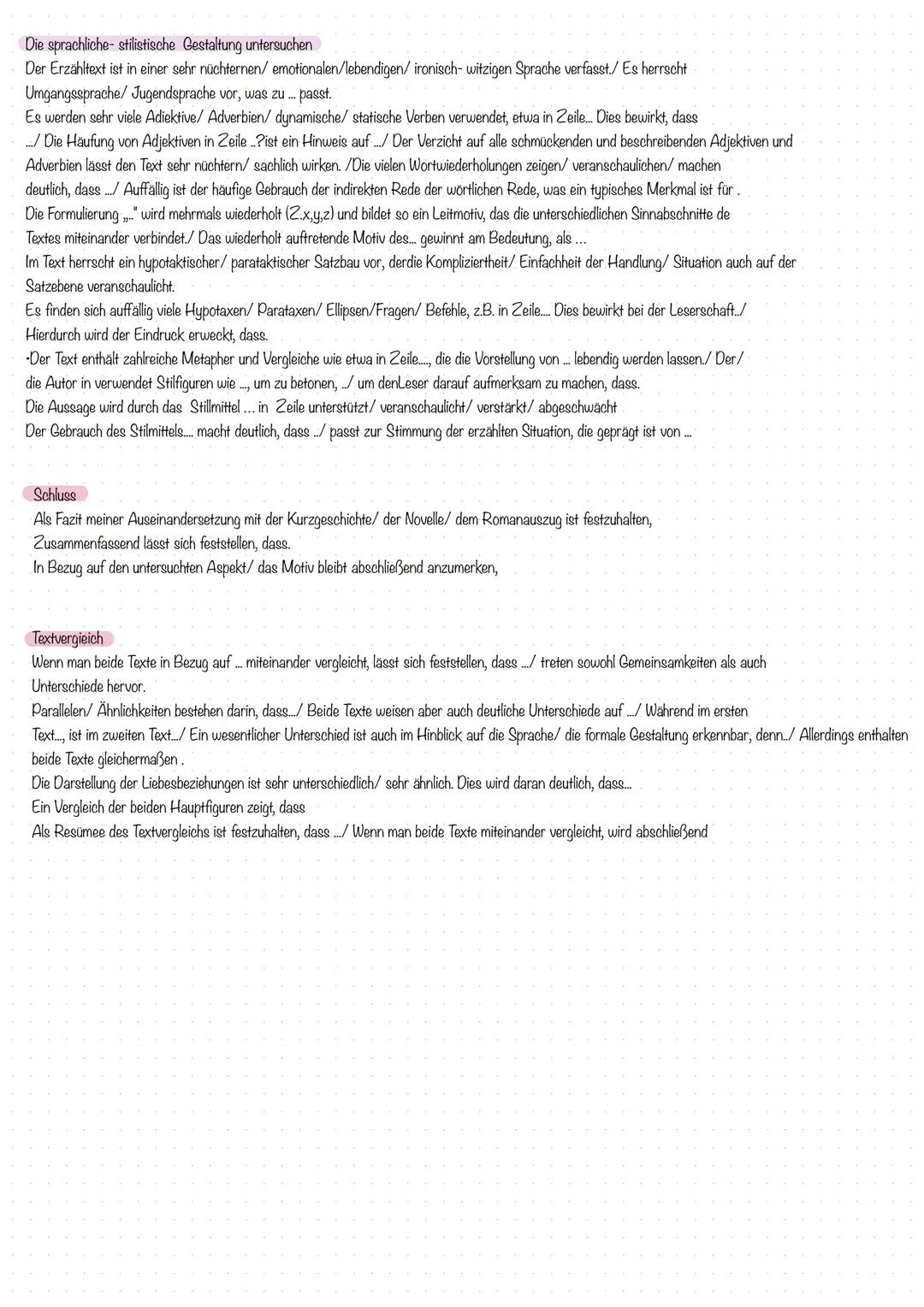 Aufbau und Formulierungshilfen Analyse epischer Texte