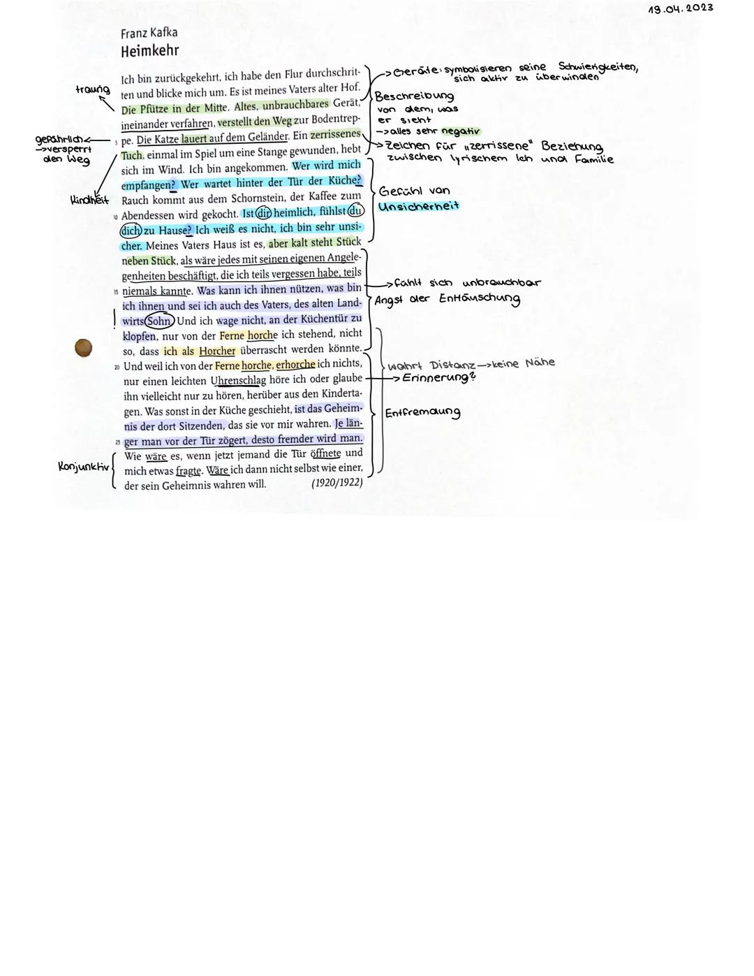 traung
gefährlich-
->versperrt
den Weg
Franz Kafka
Heimkehr
Konjunktiv
Ich bin zurückgekehrt, ich habe den Flur durchschrit-
ten und blicke