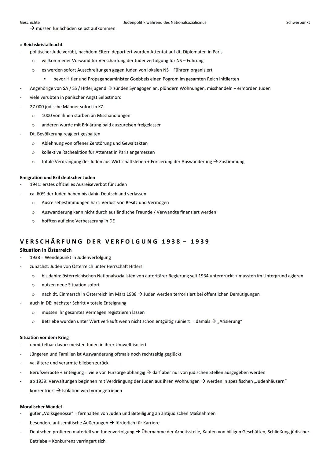 # Geschichte
Judenpolitik während des Nationalsozialismus
Schwerpunkt
Allgemein:
- NS-Zeit beginnt mit Ernennung Adolf Hitlers zum Reich