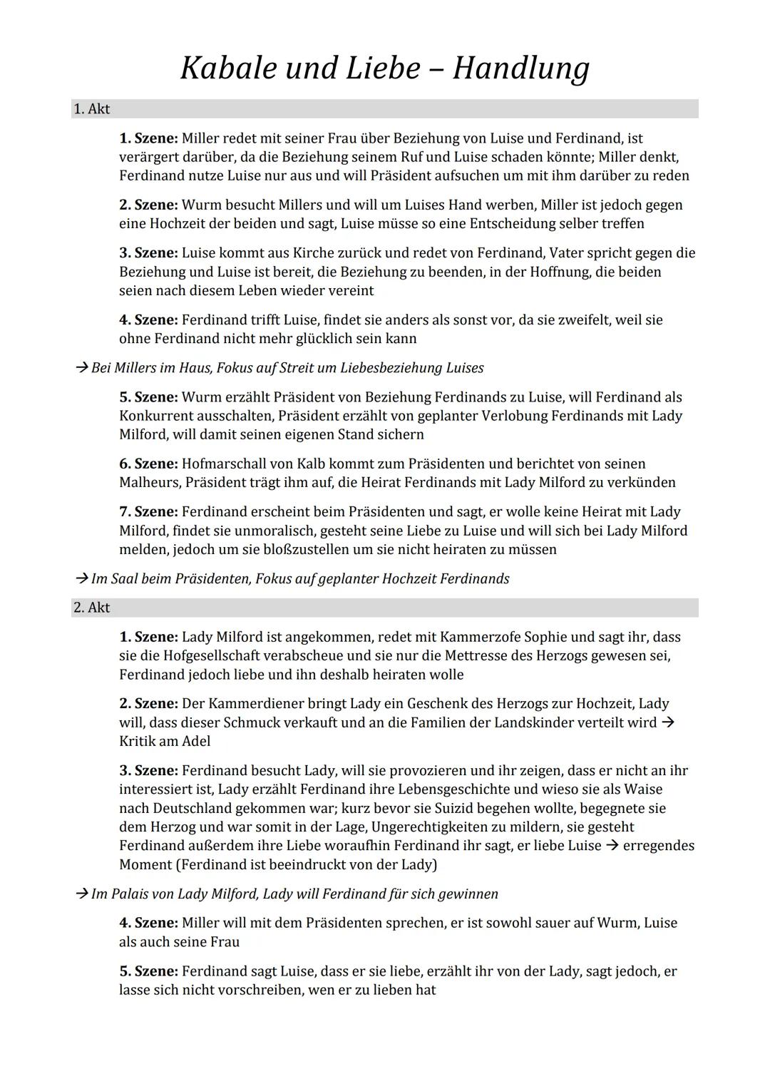 Szenenübersicht Kabale und Liebe