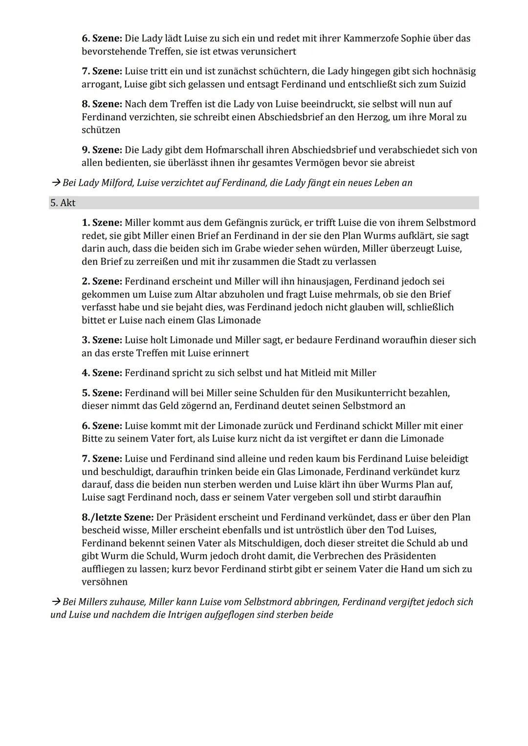 # Kabale und Liebe – Handlung
1. Akt
1. Szene: Miller redet mit seiner Frau über Beziehung von Luise und Ferdinand, ist
verärgert darüber,