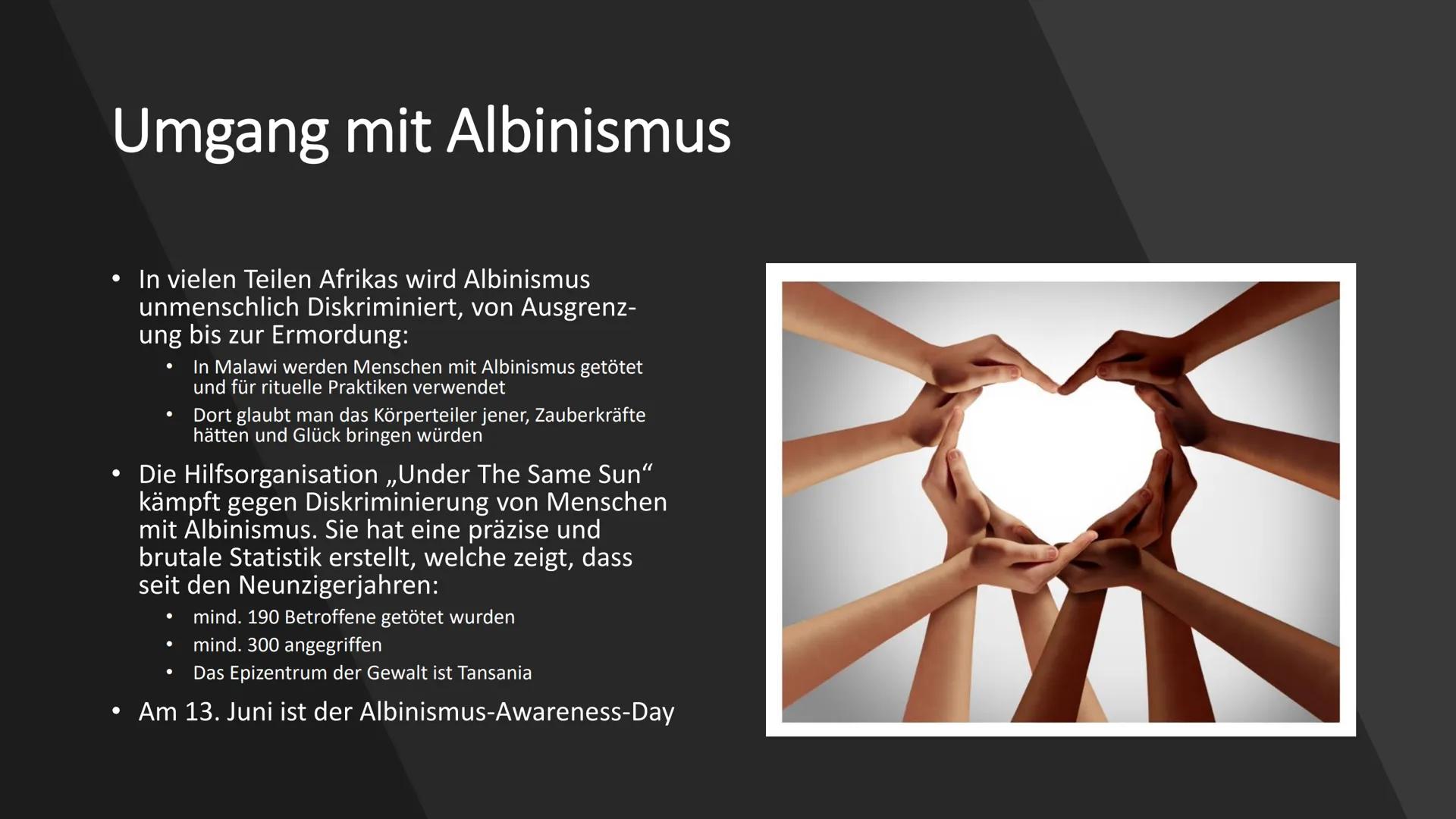 ALBINISMUS # Inhaltsverzeichnis
* Was ist Albinismus ?
* Symptome und Beschwerden
* Genetische Ursachen und Erbgang
* Unterschiedli
