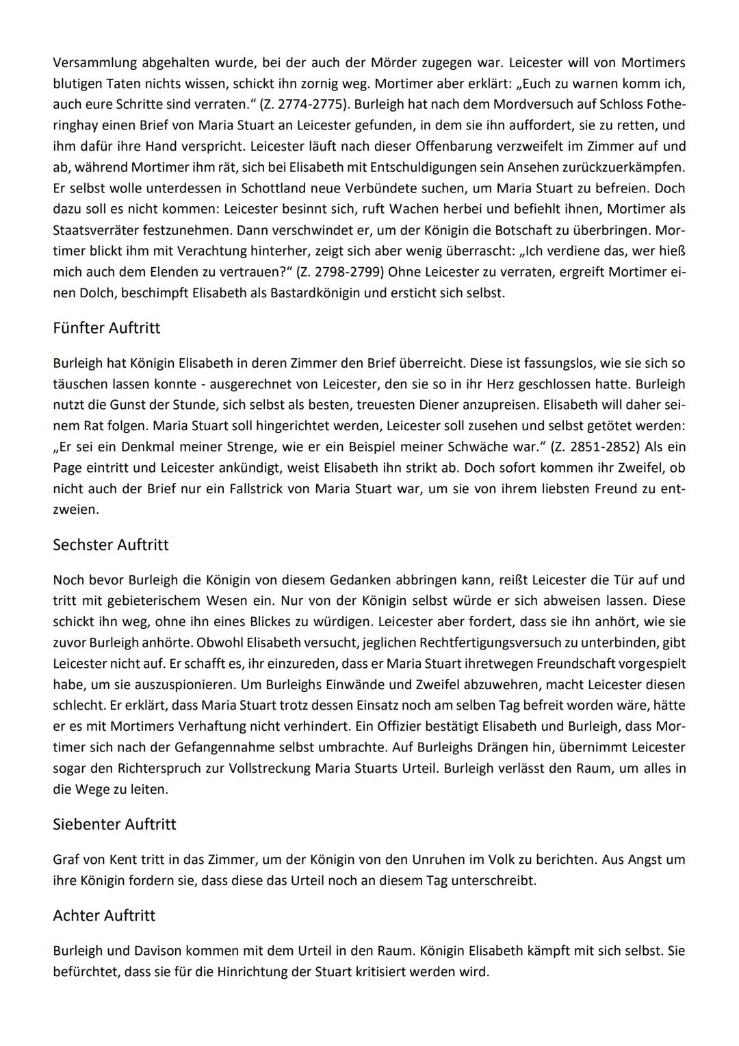 # Maria Stuart – Friedrich von Schiller
Inhalt
1. Aufzug
Der erste Aufzug des Trauerspiels Maria Stuart spielt im Schloss zu Fotheringhay