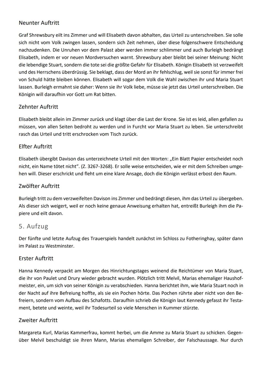 # Maria Stuart – Friedrich von Schiller
Inhalt
1. Aufzug
Der erste Aufzug des Trauerspiels Maria Stuart spielt im Schloss zu Fotheringhay