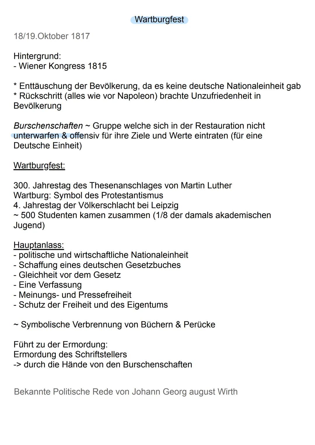 Wiener Kongress
-1815. Politisch und Territotalische Neuordnung Europas nach Niederlage von Napoleon
Ausgangslage:
Nach französischer Revolu
