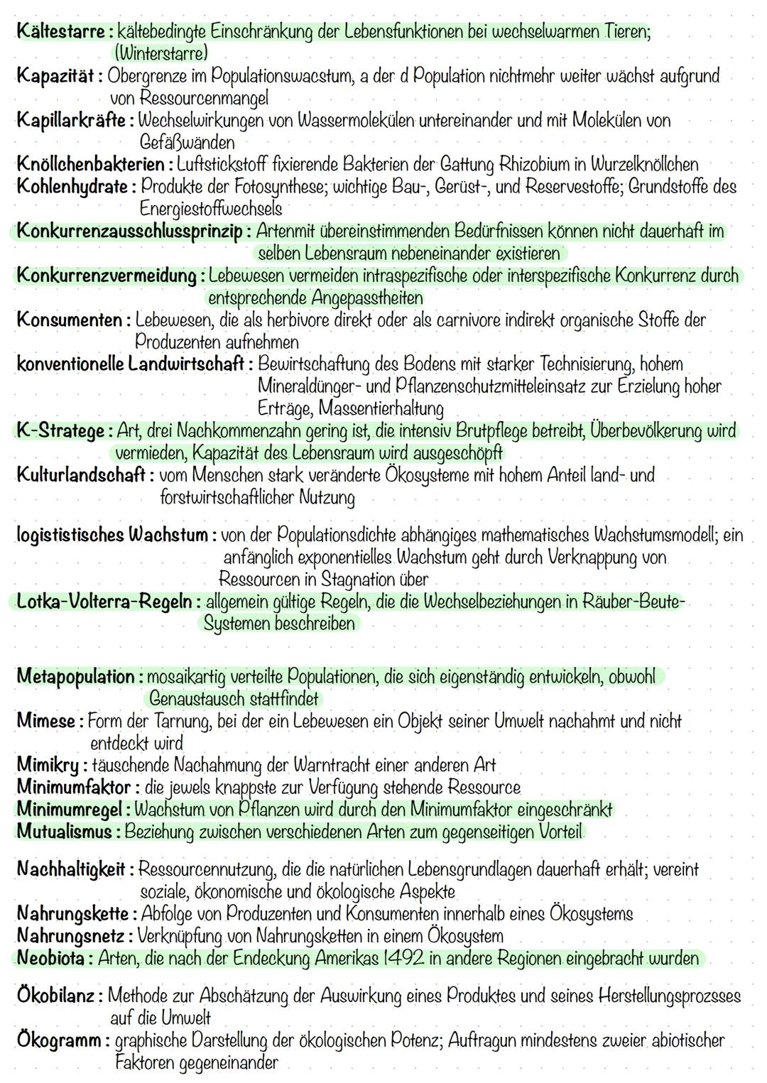 Ökologie - Fachbegriffe
Abiotischer Umweltfaktor: Faktor der unbelebten Umwelt
Absorption: Aufnahme bzw. Abschwächung von Strahlung und Umwa