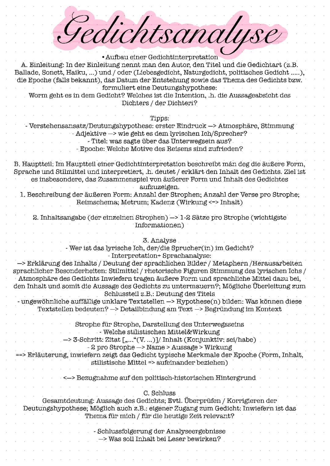 Gedichtsanalyse und Formale zur Lyrik