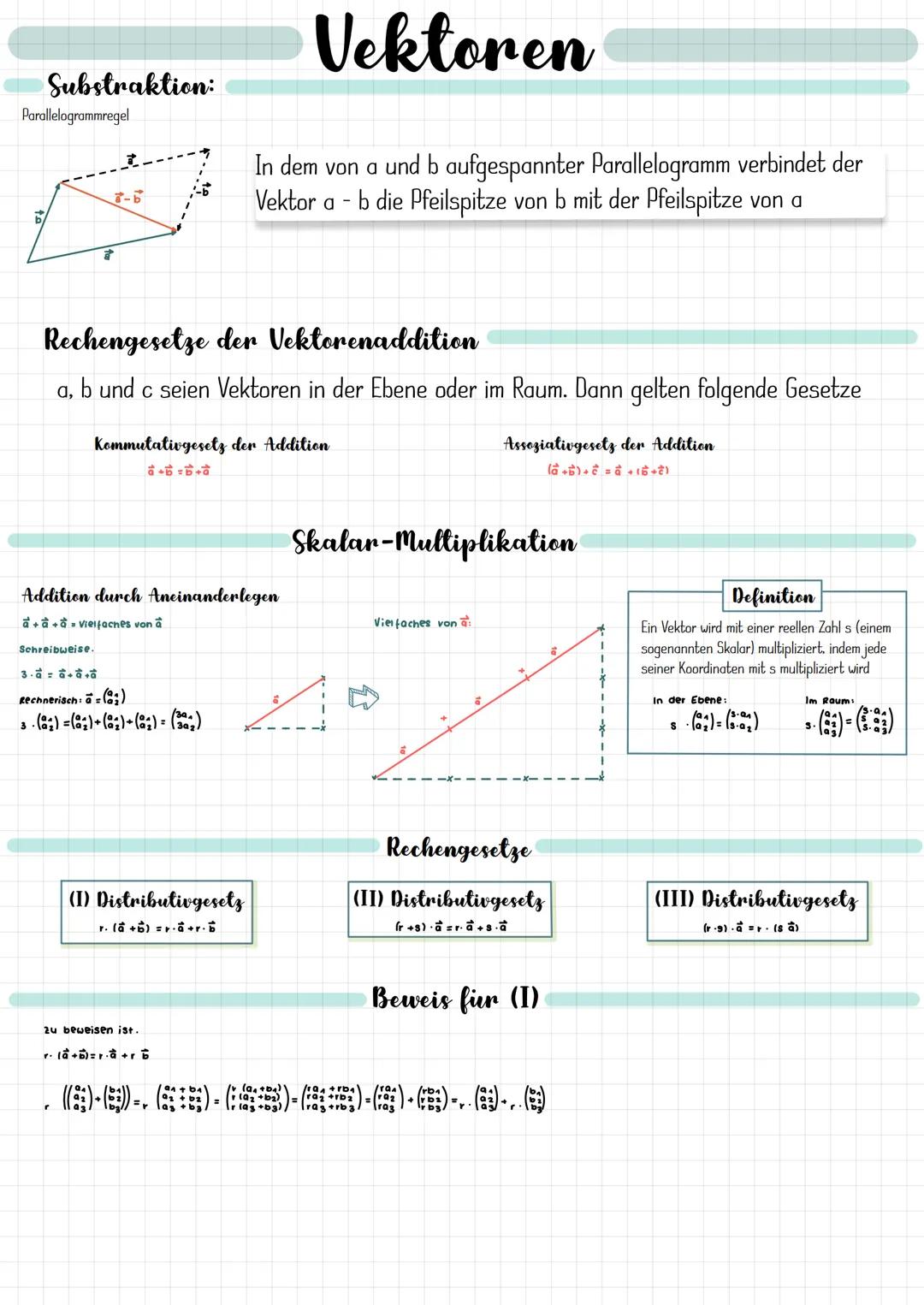 # Vektoren
Allgemein
- Pfeilklasse
- von einem Ausgangspunkt aller Punkte im Raum
- wird mit einem Pfeil dargestellt
Merke
Größe, die durc