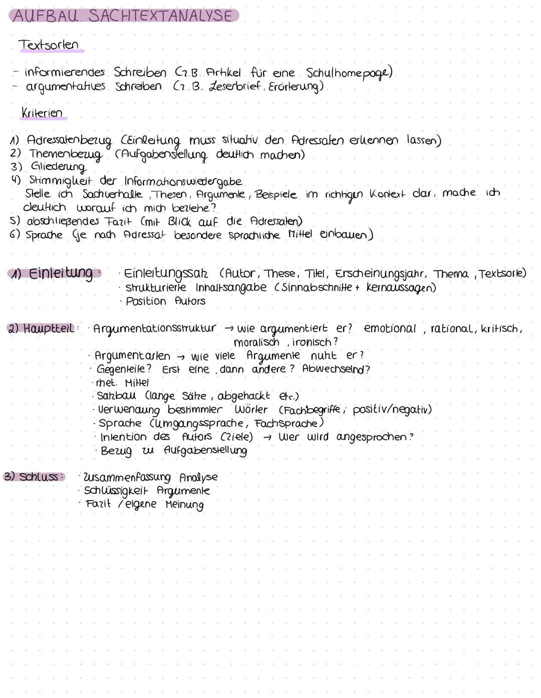 # AUFBAU SACHTEXTANALYSE
Textsorten
- informierendes Schreiben C7.B. Artikel für eine Schulhomepage).
- argumentatives Schreiben (2. B. Le