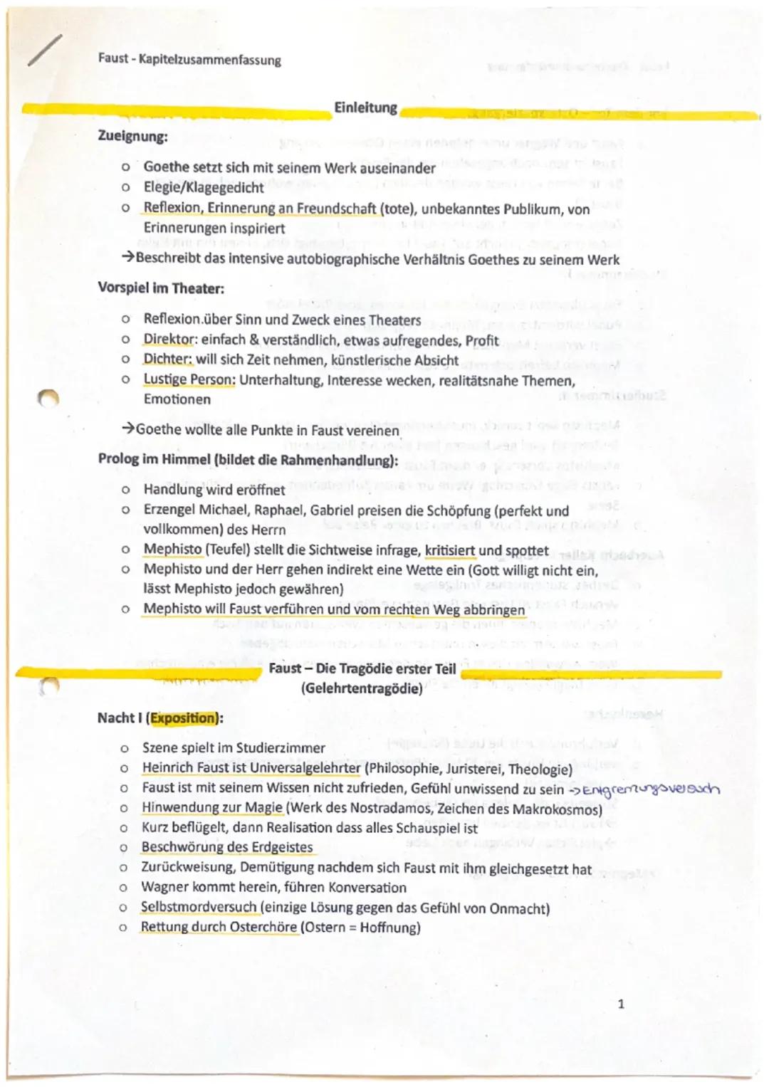 Faust Teil 1 - Kapitel Zusammenfassung