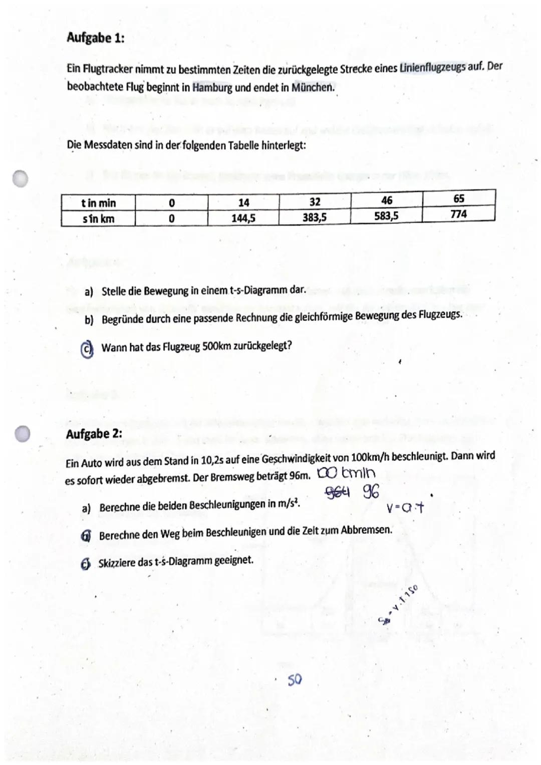 Aufgabe 1:
Ein Flugtracker nimmt zu bestimmten Zeiten die zurückgelegte Strecke eines Linienflugzeugs auf. Der
beobachtete Flug beginnt in H