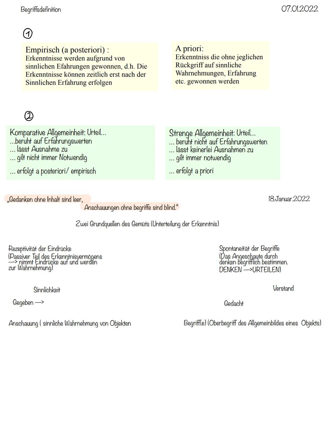 Begriffsdefinition
Empirisch (a posteriori):
Erkenntnisse werden aufgrund von
sinnlichen Efahrungen gewonnen, d.h. Die
Erkenntnisse können z