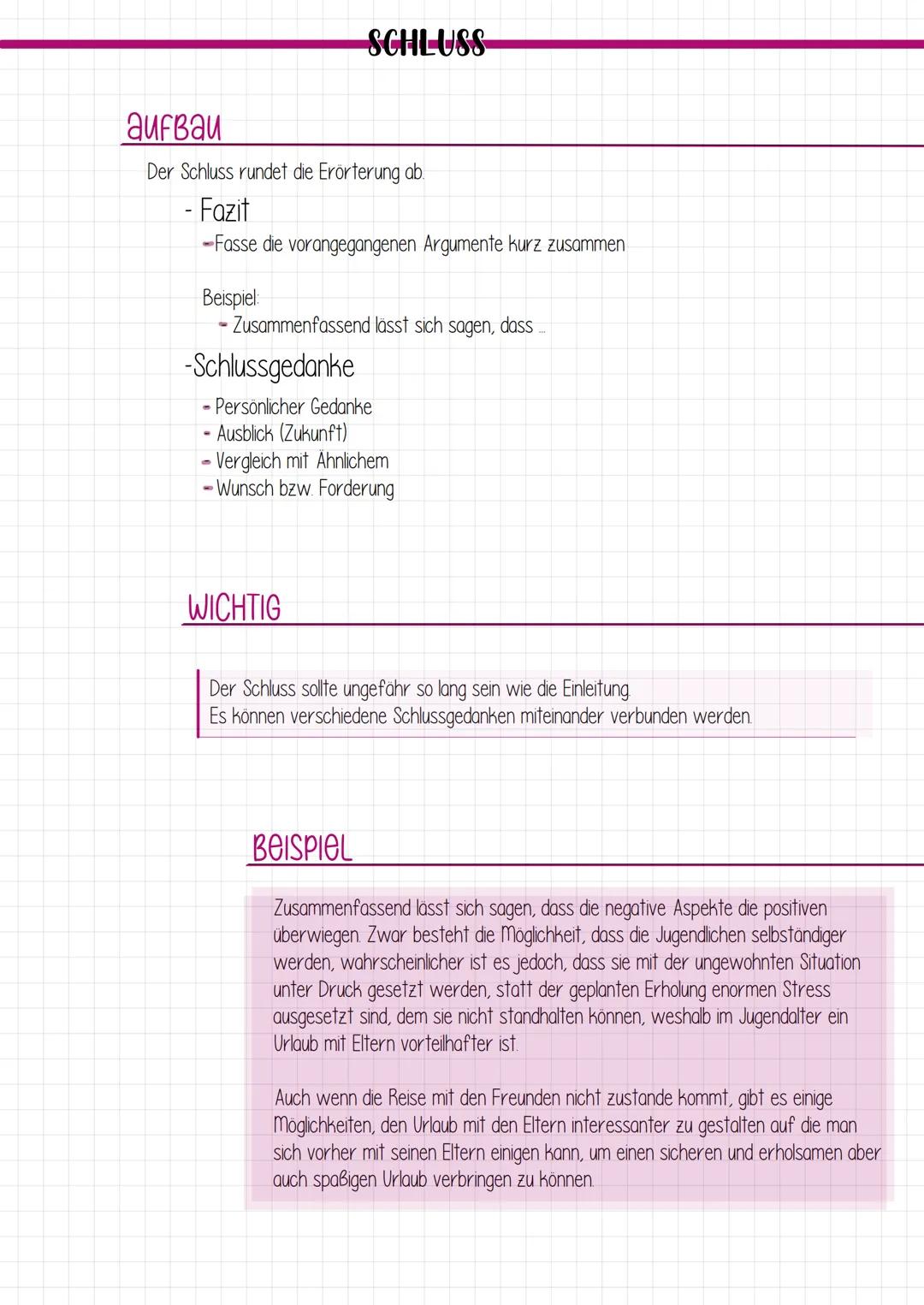 Themafrage
Stoffsammlung
a eigene Ideen aufschreiben
b. Material auswerten
C Oberpunkte auswählen
VORGEHENSWEISE ERÖRTERUNG
Gliederung
Einle