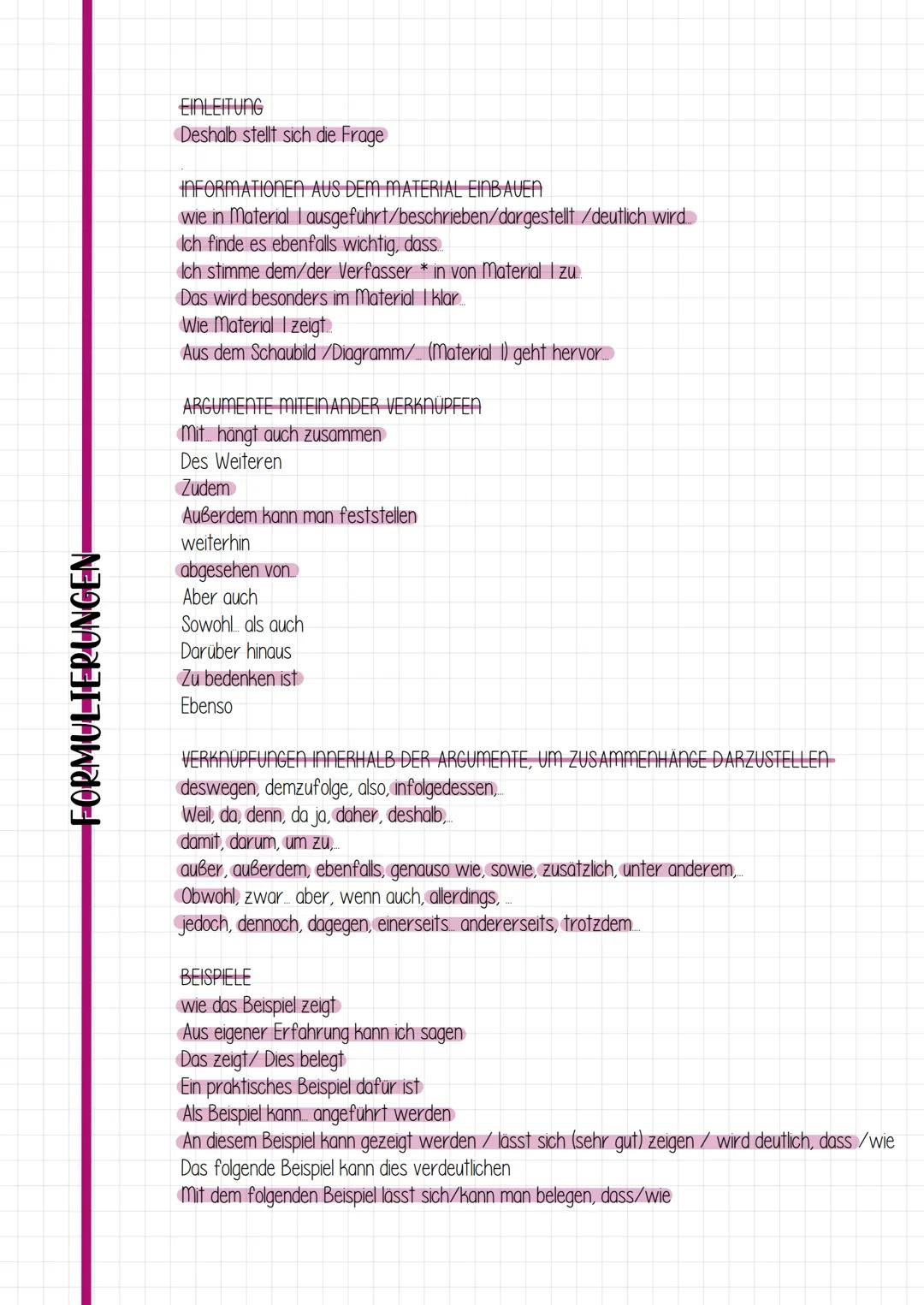 Themafrage
Stoffsammlung
a eigene Ideen aufschreiben
b. Material auswerten
C Oberpunkte auswählen
VORGEHENSWEISE ERÖRTERUNG
Gliederung
Einle