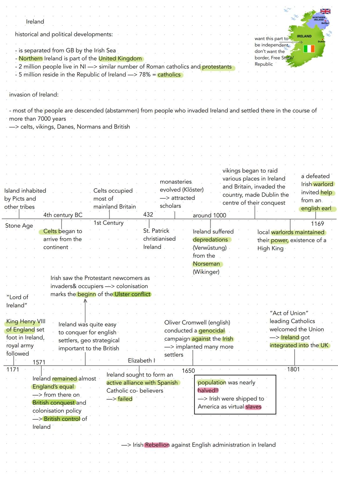 Ireland
historical and political developments:
- is separated from GB by the Irish Sea
- Northern Ireland is part of the United Kingdom
- 2