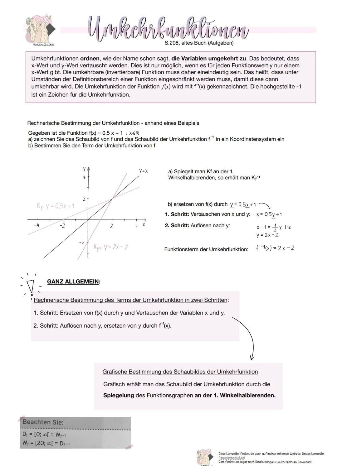 @LINDAMAGDALENAA
Umkehrfunktionen ordnen, wie der Name schon sagt, die Variablen umgekehrt zu. Das bedeutet, dass
x-Wert und y-Wert vertausc