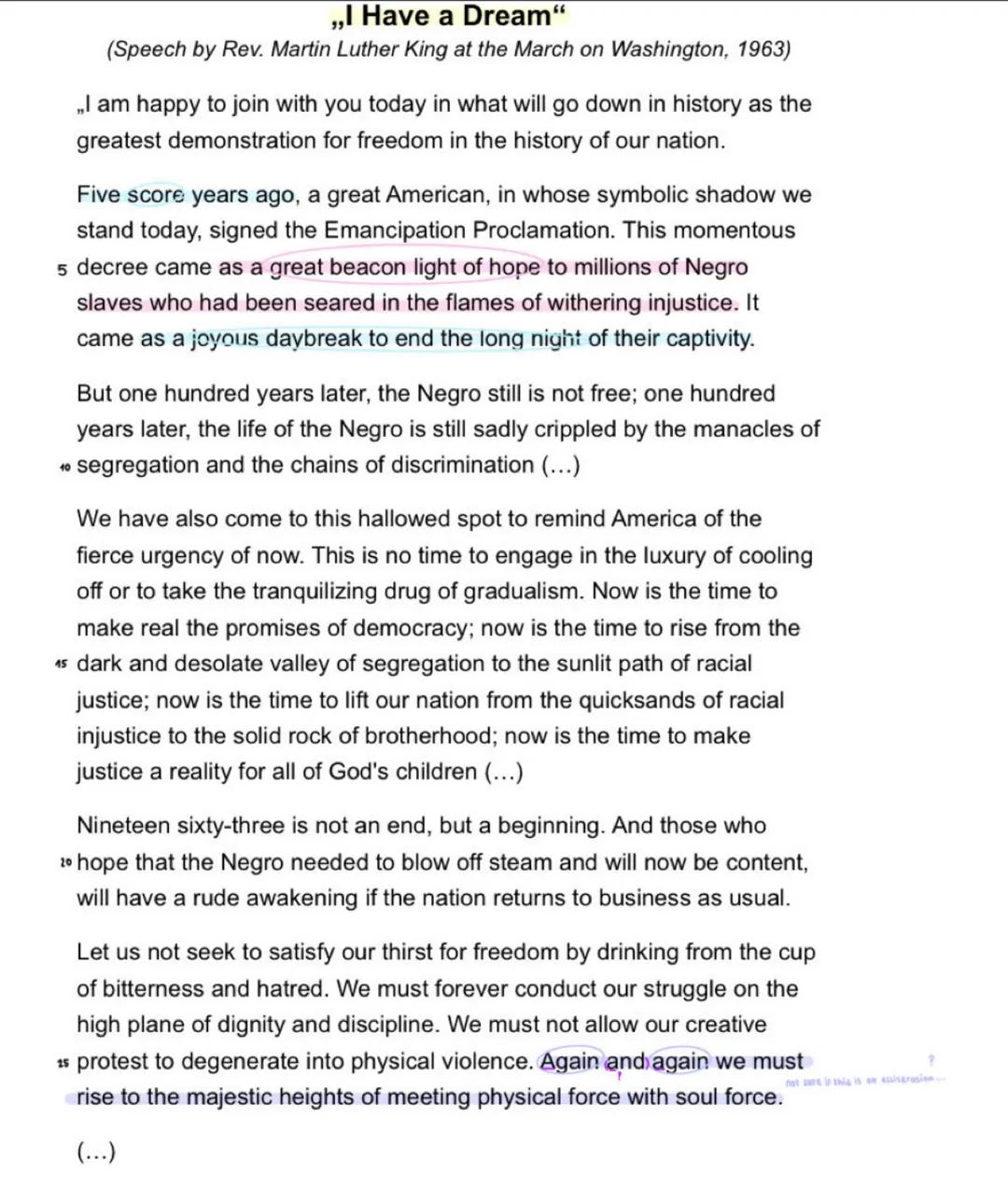 ,,I Have a Dream"
(Speech by Rev. Martin Luther King at the March on Washington, 1963)
„I am happy to join with you today in what will go do