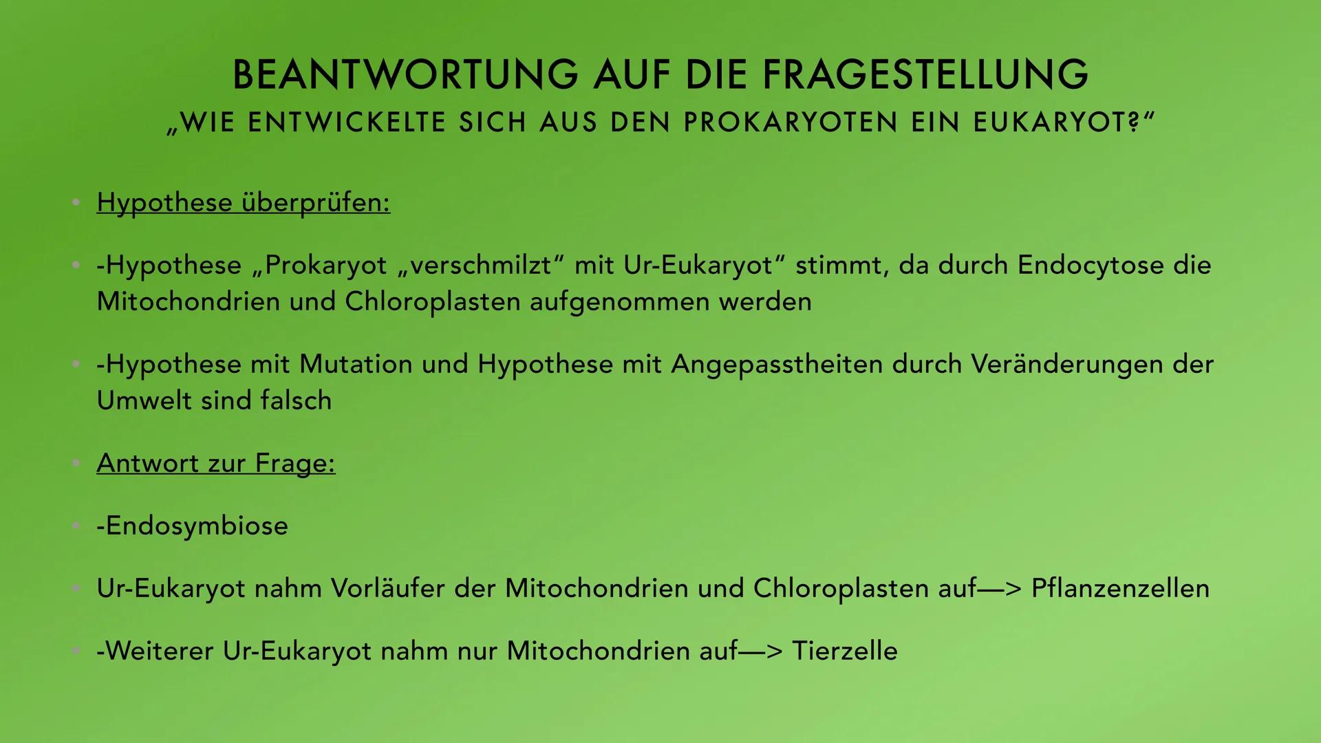 ENDOSYMBIONTENTHEORIE VORWISSEN
- Prokaryoten: zelluläre Lebewesen, kein
Zellkern
- Eukaryoten: Lebewesen, haben einen
Zellkern
-
Ur-Eukaryo